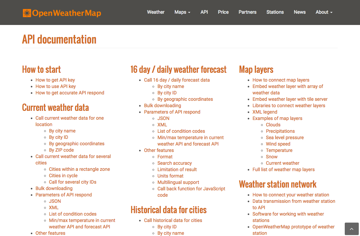 open weather map documentation 