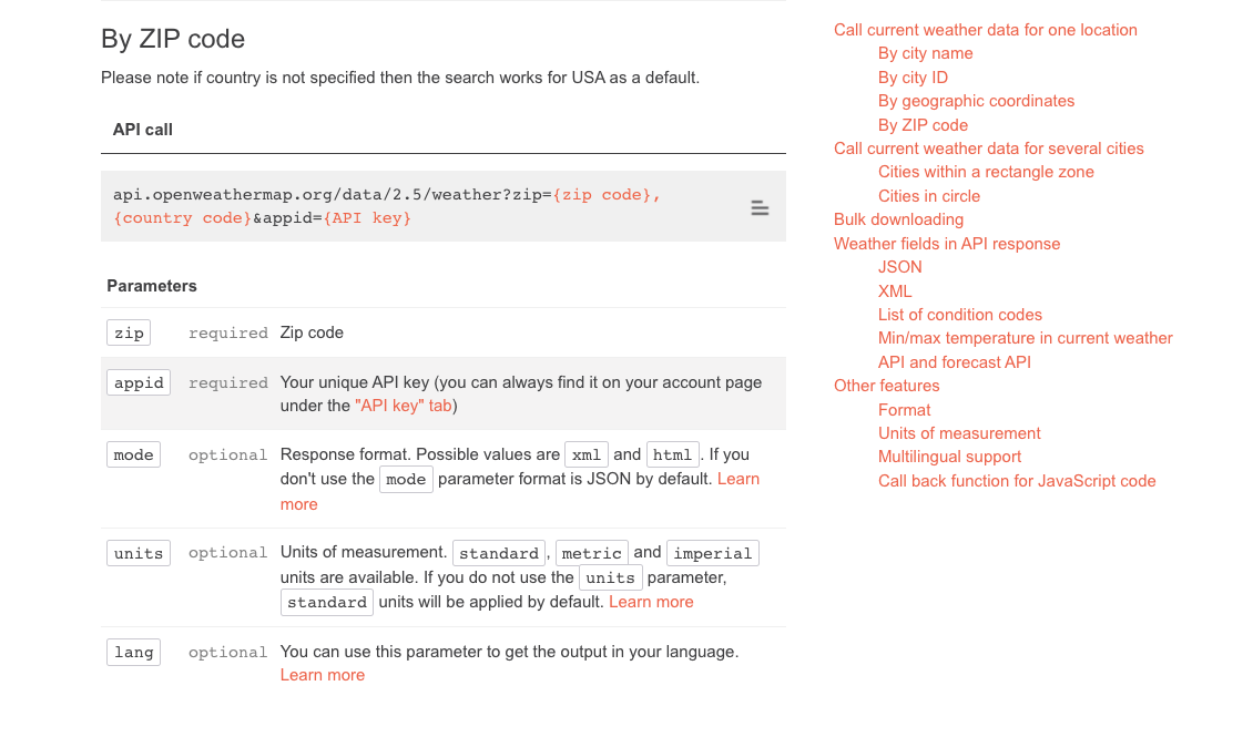 open weather by zip code documentation