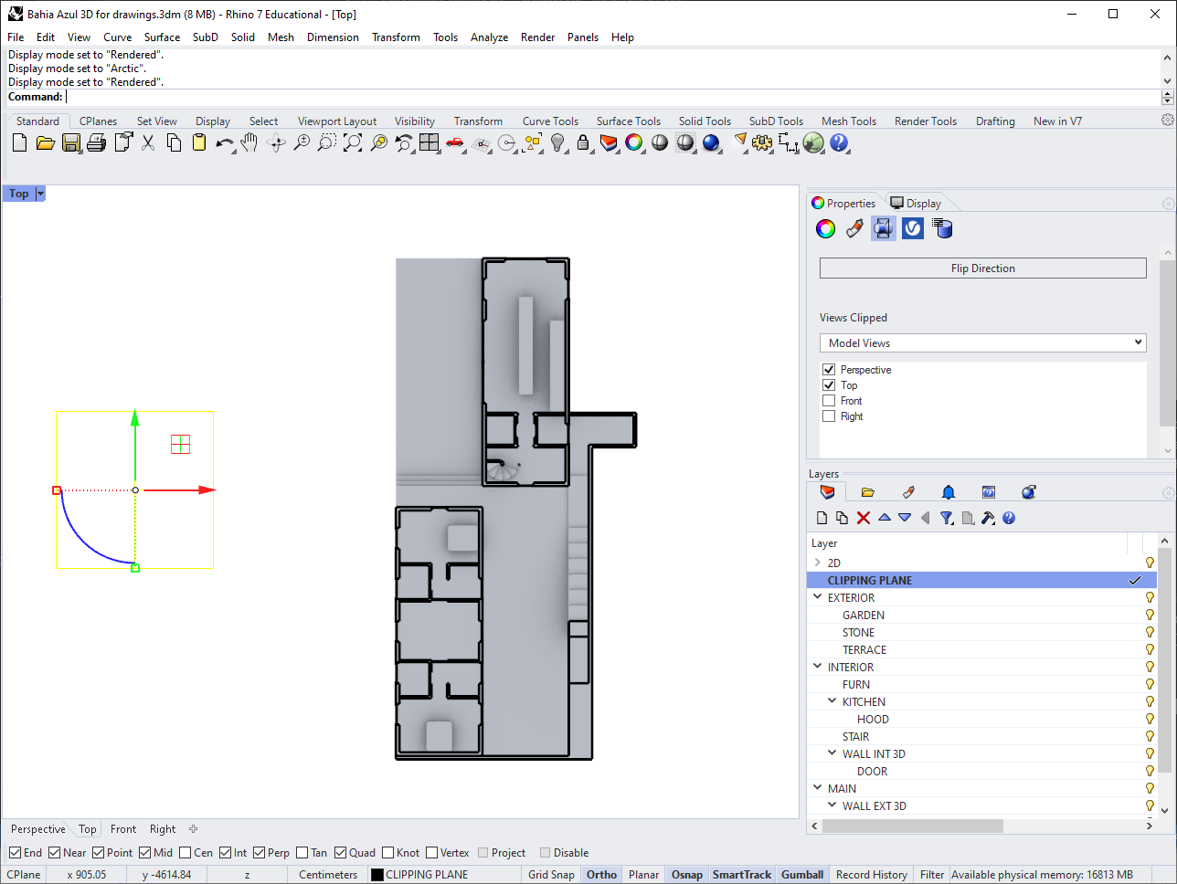 clipping plane active in top view