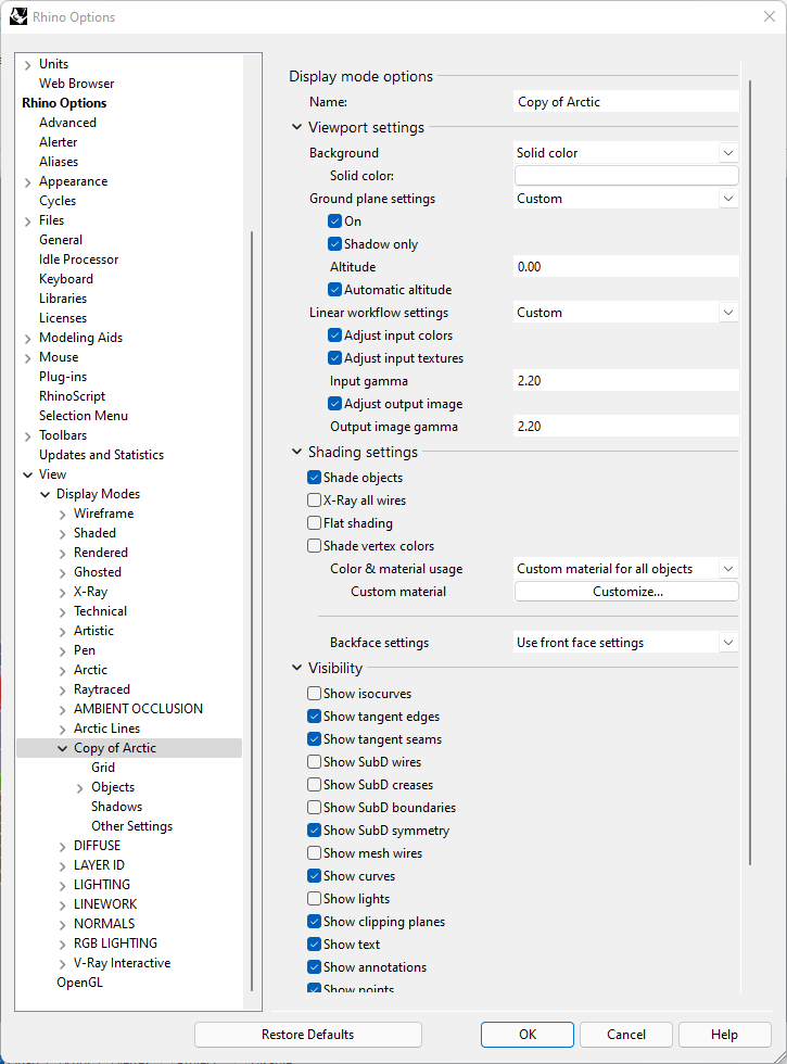 display mode options